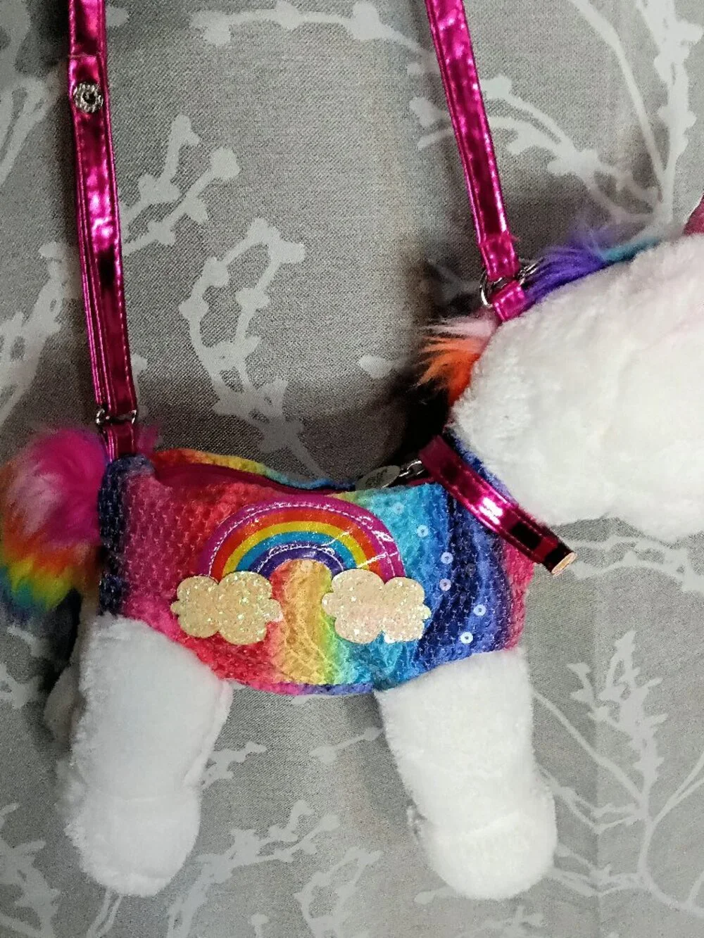 Magical Rainbow Sequin Plush Unicorn Shoulder Bag Purse - Sparkly & Soft! - Picture 2 of 7